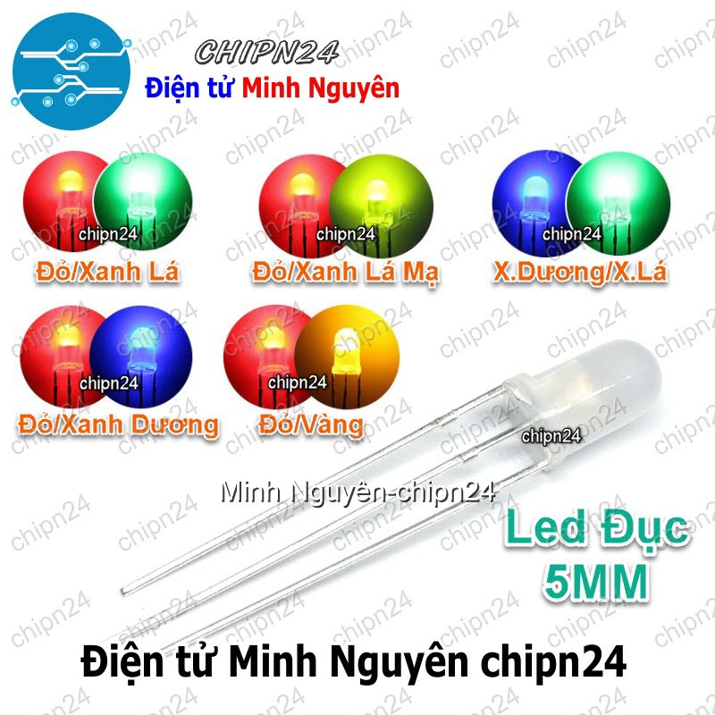 [25 con] (TK9-10) Led 2 màu 3 chân 5MM Đục (Đỏ/Vàng/Xanh Lá/Dương, Âm chung/Dương chung) - [Chọn Loại] - HHH.00166