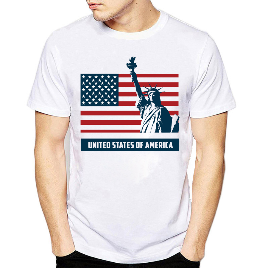 Áo thun nam in hình Cờ Mỹ Nữ thần tự do độc đáo - Cotton Thái M1096