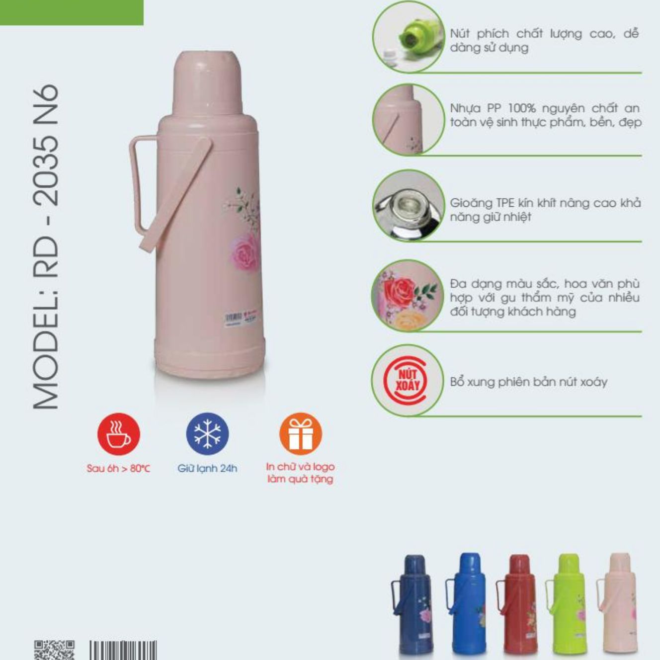 Phích đựng nước nút xoáy  Rạng đông 2035 N6.X