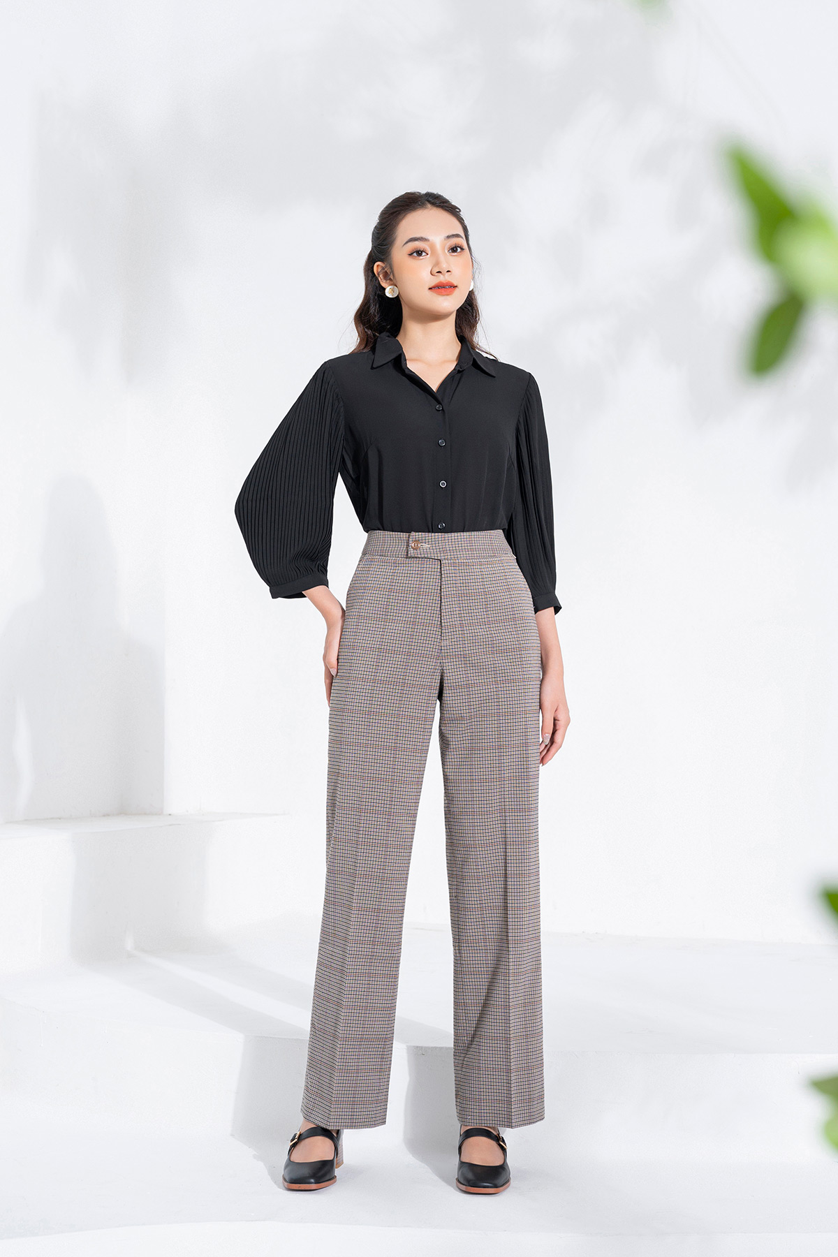 Áo sơ mi nữ cổ đức tay dập ly lamer l61h22q042