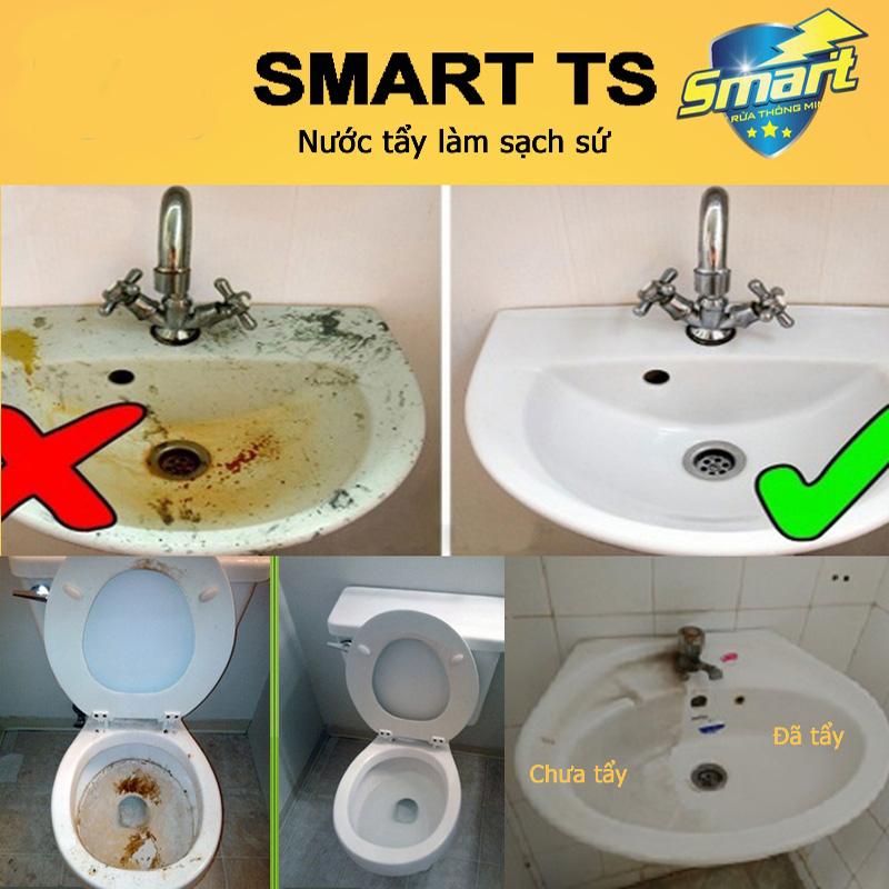 Smart TS- Nước tẩy rửa làm sạch đồ dùng bằng sứ như chậu rửa, bồn cầu... siêu nhanh, siêu sạch chai 500ml, Công ty đã ra mẫu mới chai dẹt.