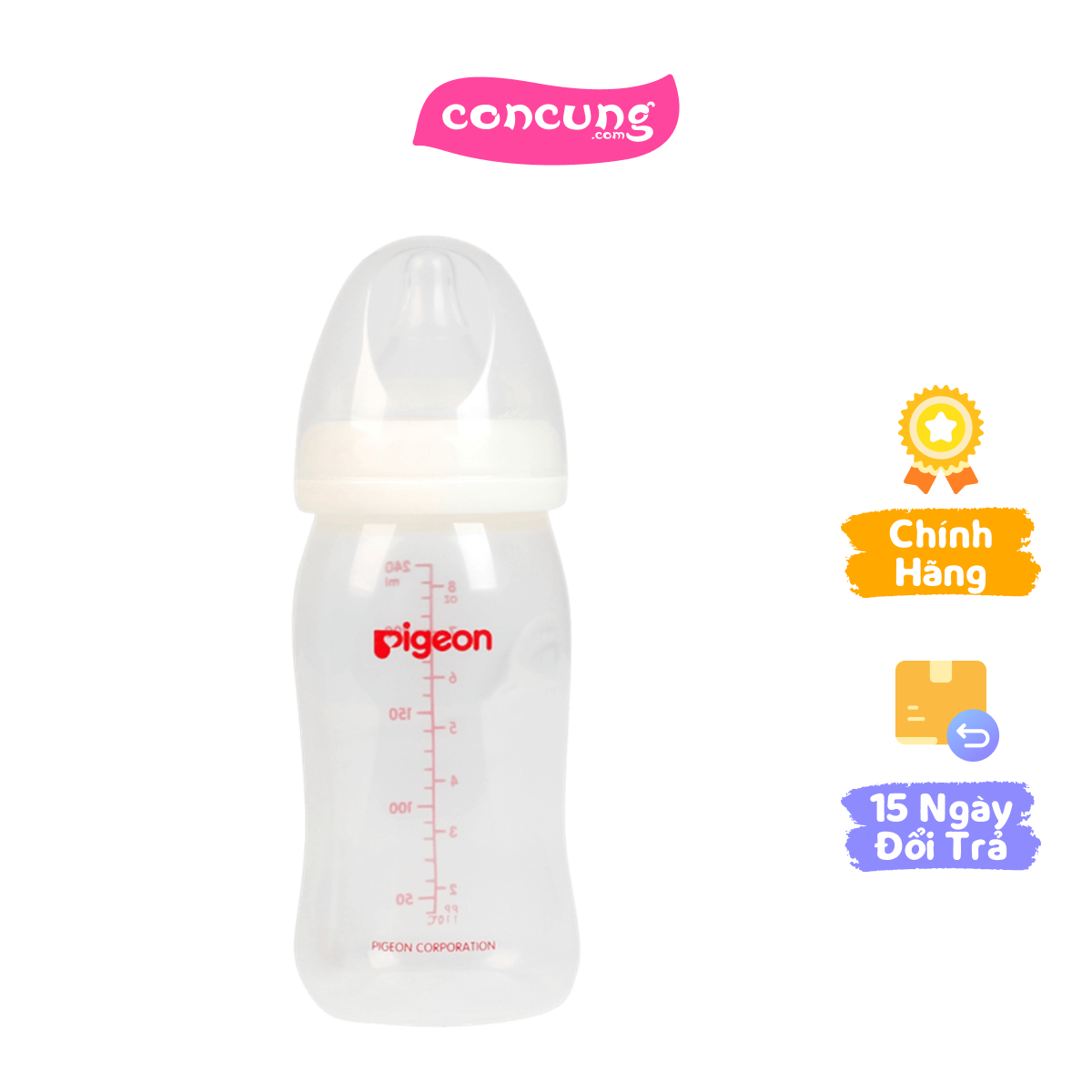 Bình sữa Pigeon nhựa PP Plus cổ rộng