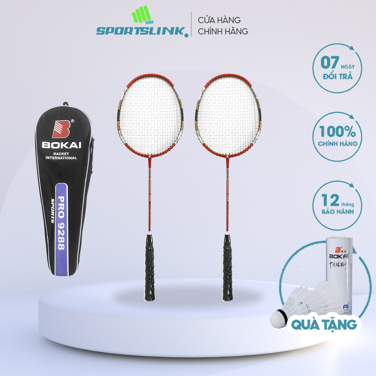 Cặp vợt cầu lông sợi cước Bokai BK-9288(Tặng Kèm 3 Quả Cầu)