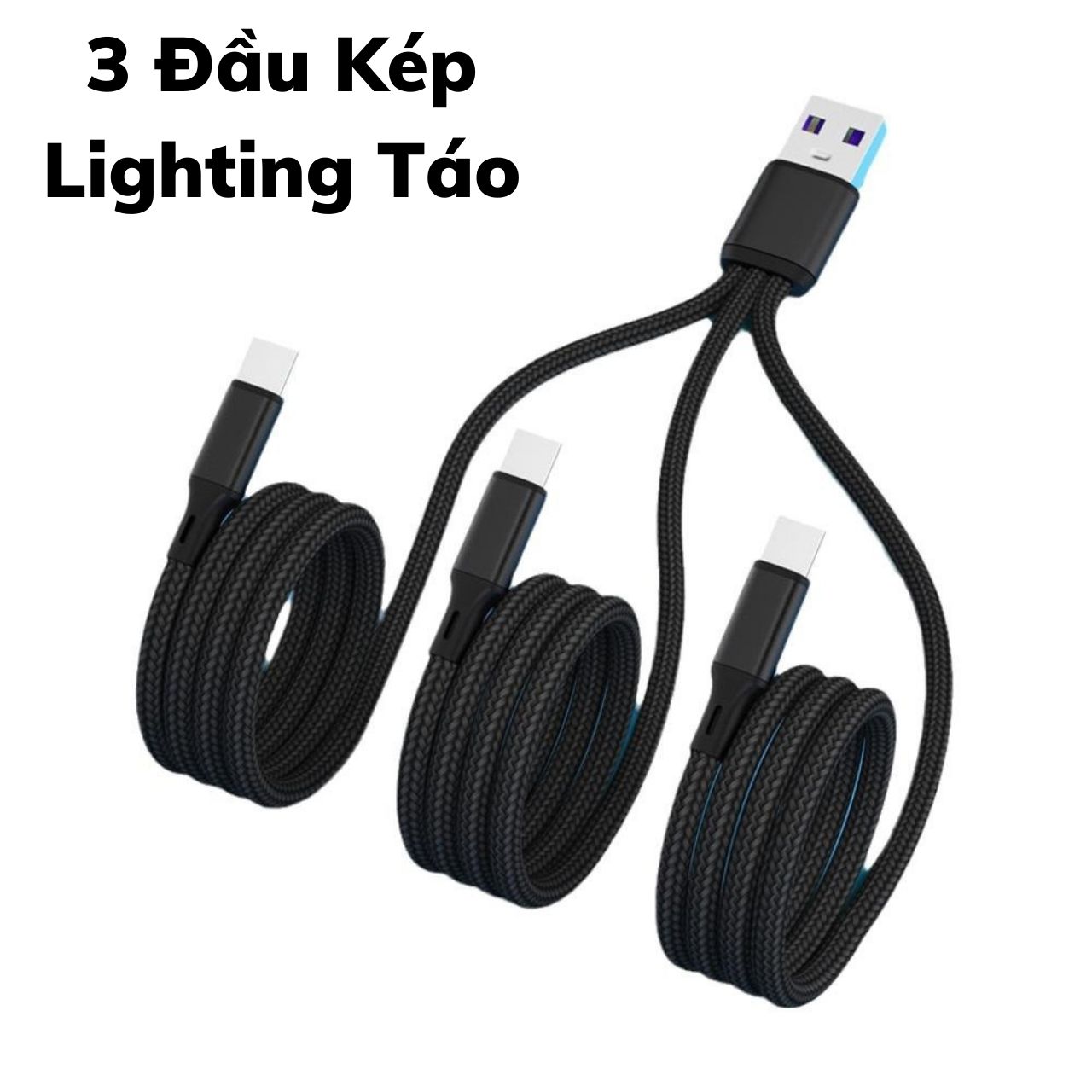 Multi-Purpose Dual-Core 3 Fast Charger Cable , 5A Type C Lightning Micro USB Fast Charging Cable For Phones Tablets