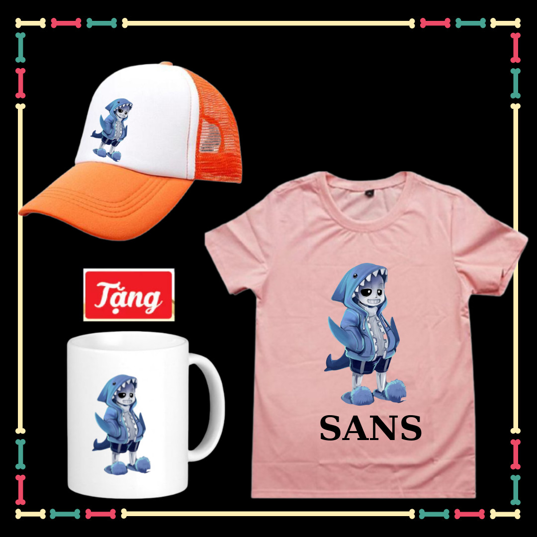Combo Mũ Áo Sans Cá Mập mũn mĩm dễ thương cho bé trai bé gái Tặng ngay Ly sứ in hình Sans Undertale Nhân vật chính hot game Sans Undertale