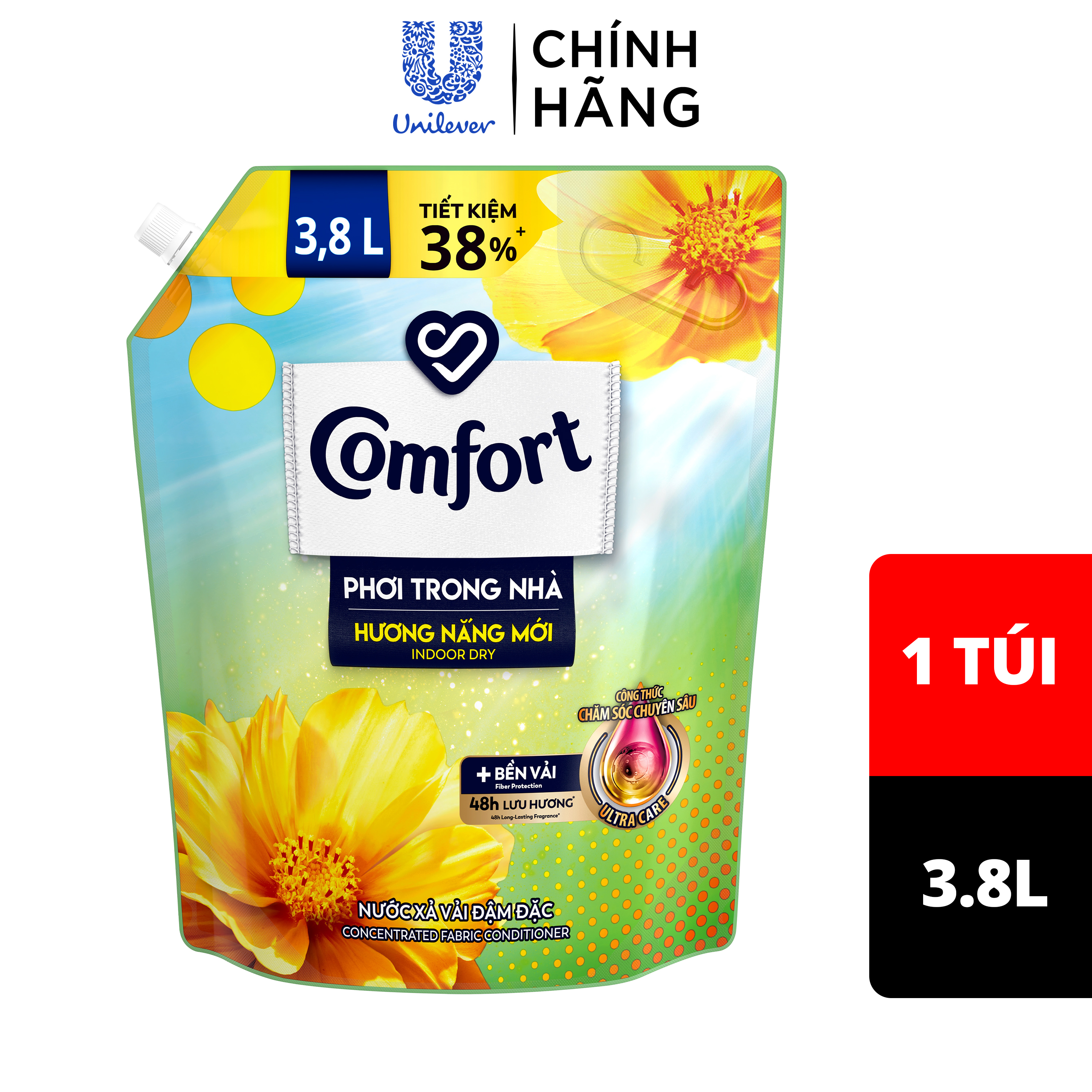 Nước Xả Vải Comfort Đậm Đặc Phơi Trong Nhà Hương Nắng Mới Túi 3.8L