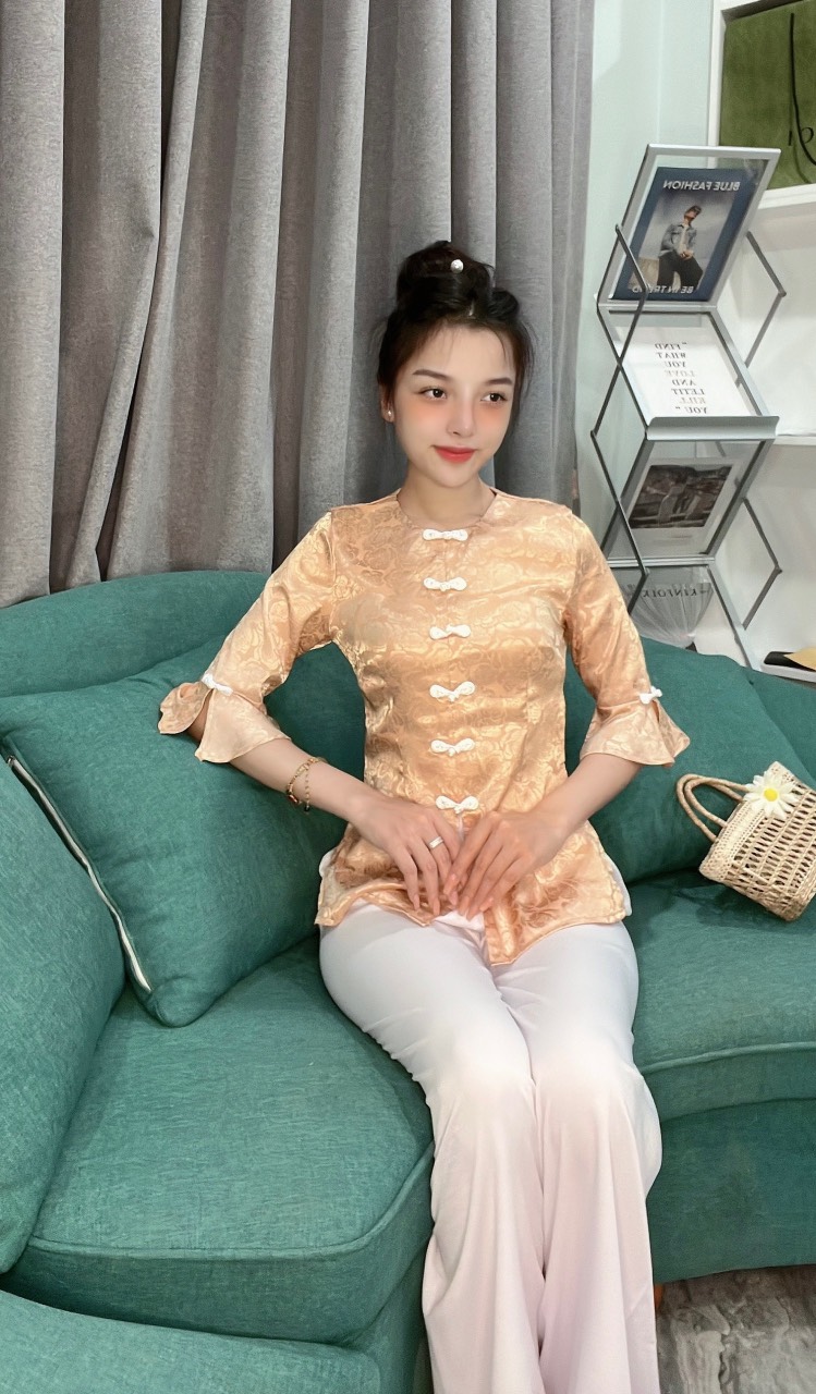 ÁO BÀ BA LỤA GẤM TAY XÒE