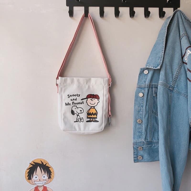 Túi tote thời trang phong cách size nhỏ tập vở snoopy