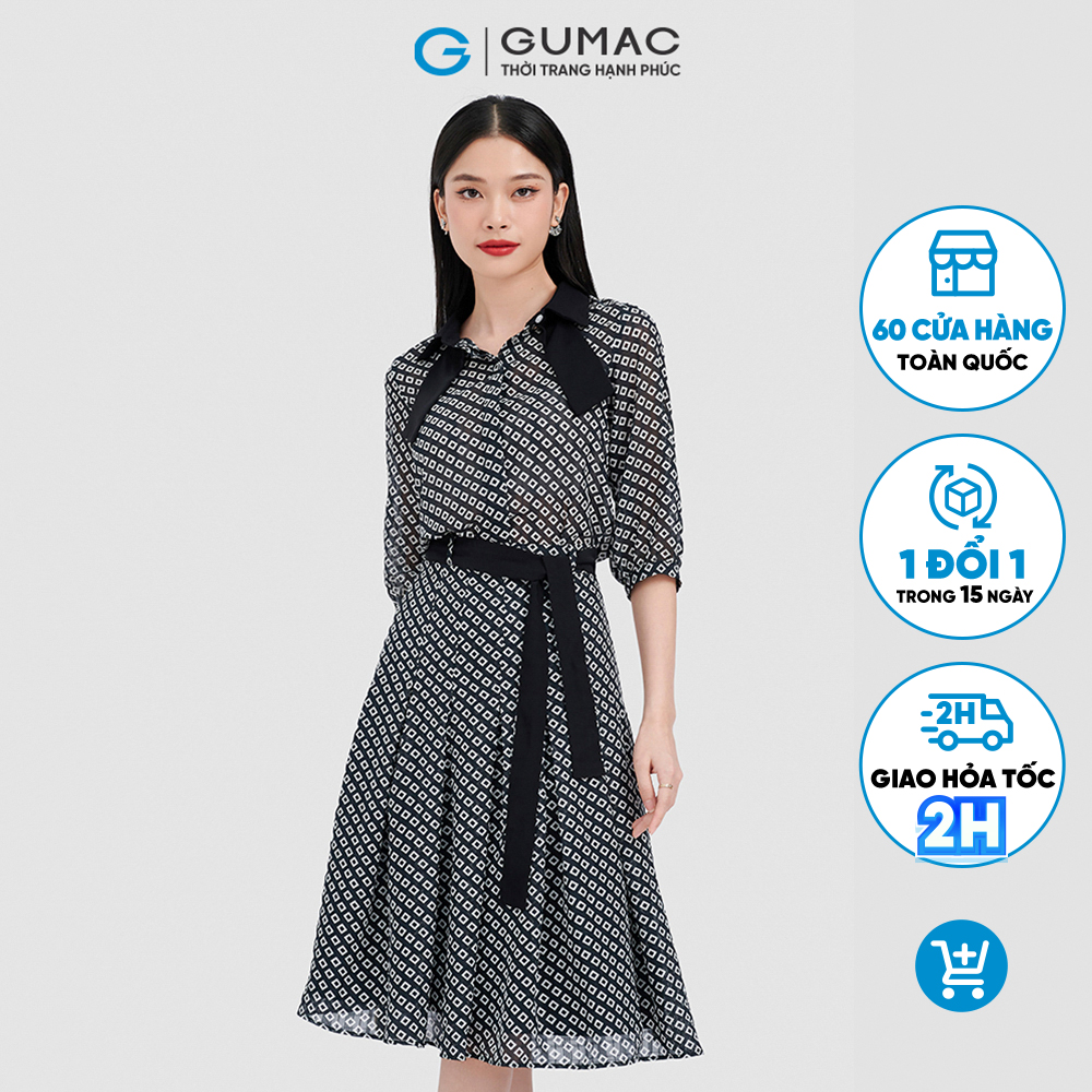 Chân váy A dập ly phối dây lưng GUMAC VC10086
