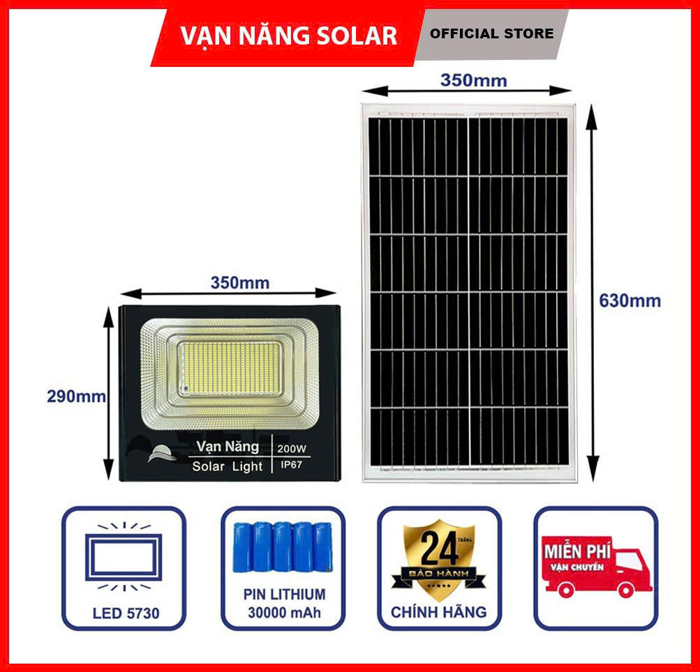 Đèn Pha LED Năng Lượng Mặt Trời Vạn Năng 200W Cao Cấp