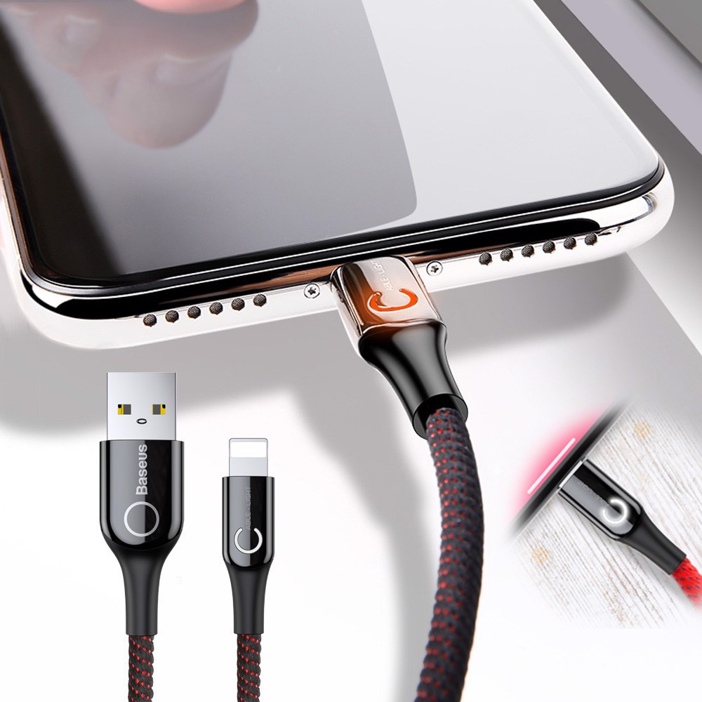 Baseus Cáp sạc Lightning tự ngắt cho iPhone iPad (2.4A, Sạc nhanh, Sợi Carbon Siêu Bền)