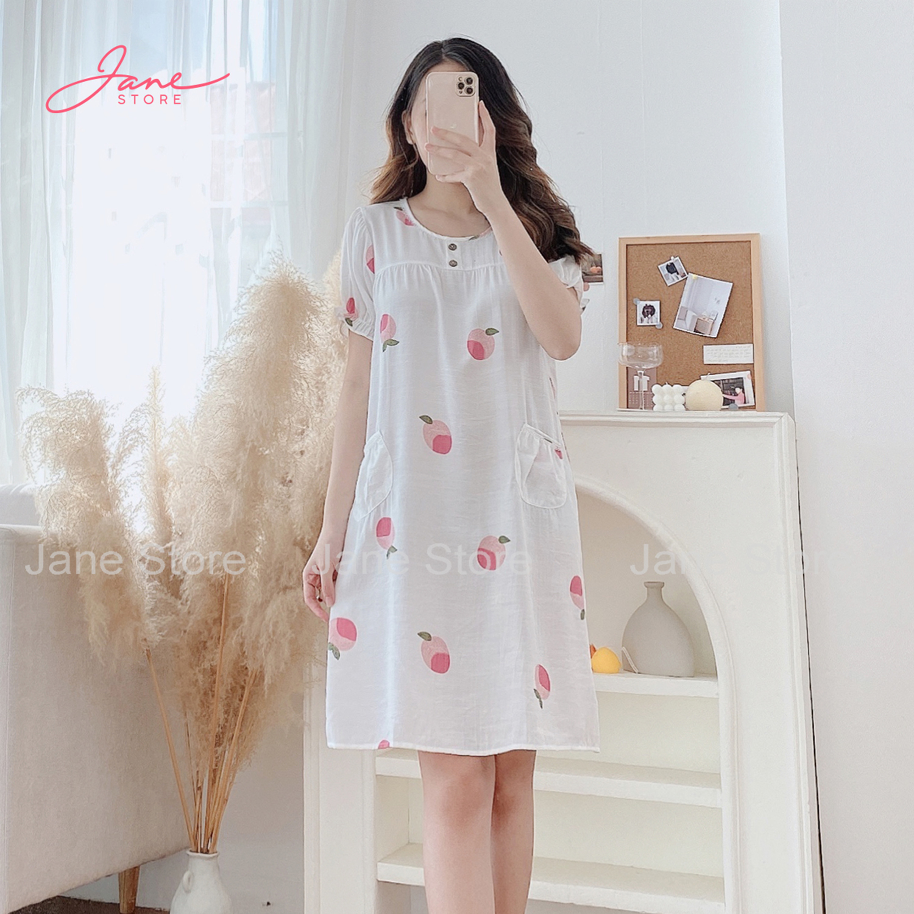 Mùa xuân và mùa hè Hàn Quốc áo dài tay nữ cotton kích thước lớn tay ngắn váy  ngủ hoạt hình váy cotton nhà đồ ngủ đầm suông đẹp | Tàu Tốc
