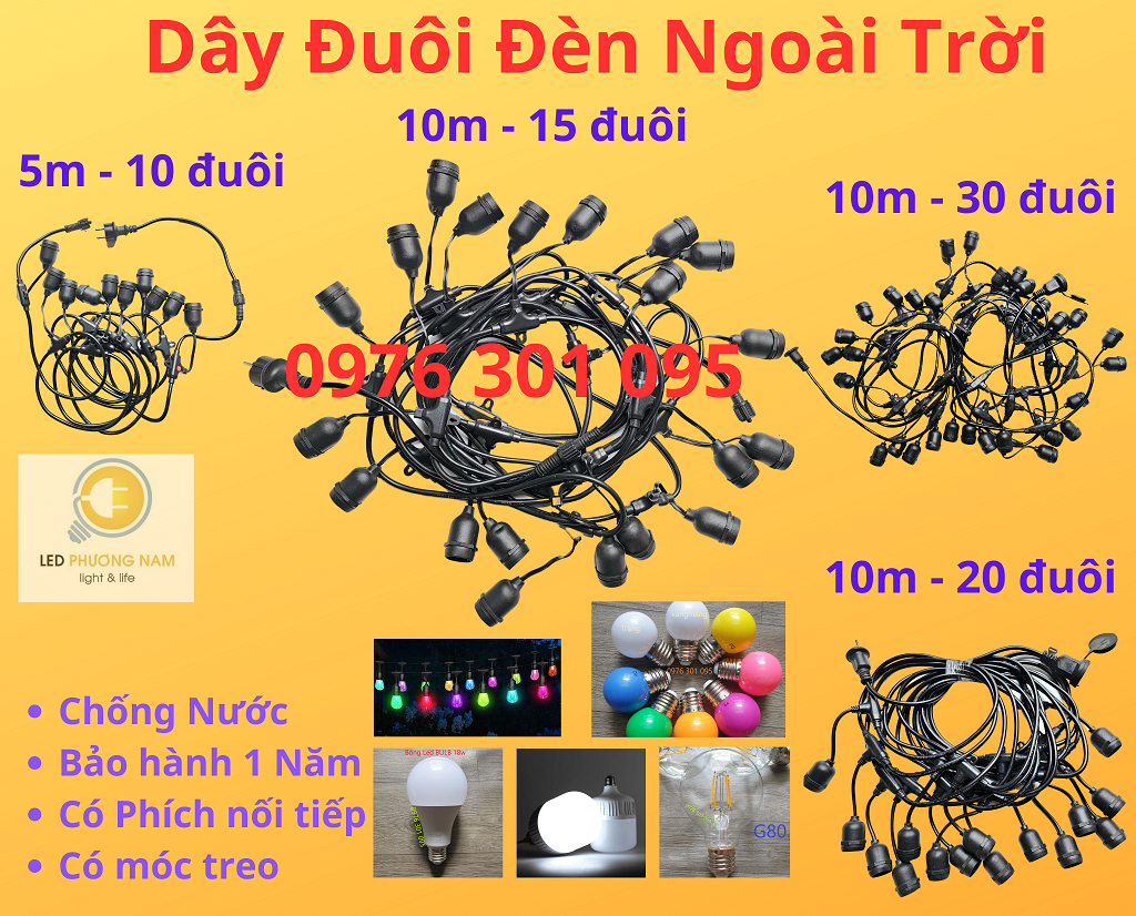 Dây đuôi đèn E27 kín nước nước thả ngoài trời