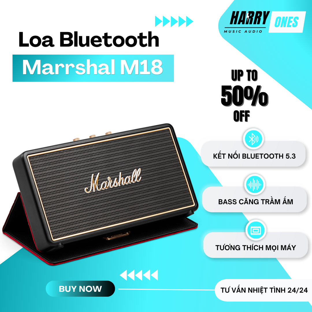 Loa Bluetooth Marshall Stockwell M18 , Bluetooth 5.3 , Chống nước IPX5 , Loa cao cấp thiết kế cổ điển âm thanh sắc nét