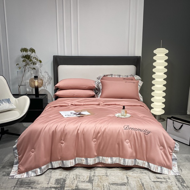 Bộ Chăn Ga Gối Lụa Dream City Chăn Chần Hè Mát Lạnh ( Bao gồm 1 ga, 2 vỏ gối, 1 chăn chần bông )