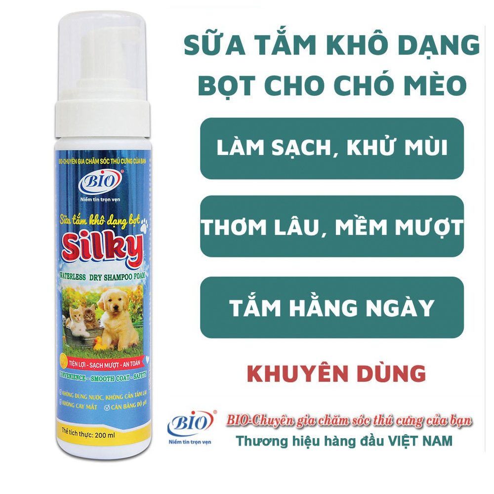 Sữa tắm khô cho Chó Mèo Bio Silky 200ml