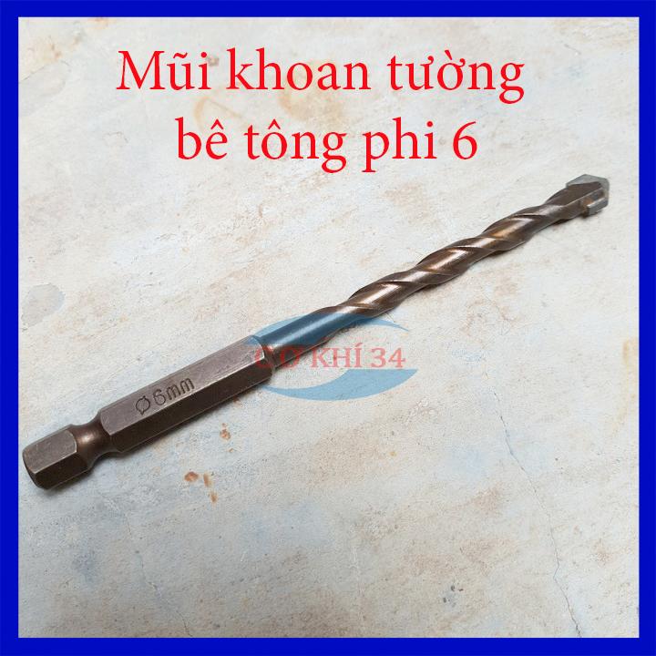 Mũi khoan tường, bê tông phi 6 chuôi lục giác cho máy khoan, bắn vít