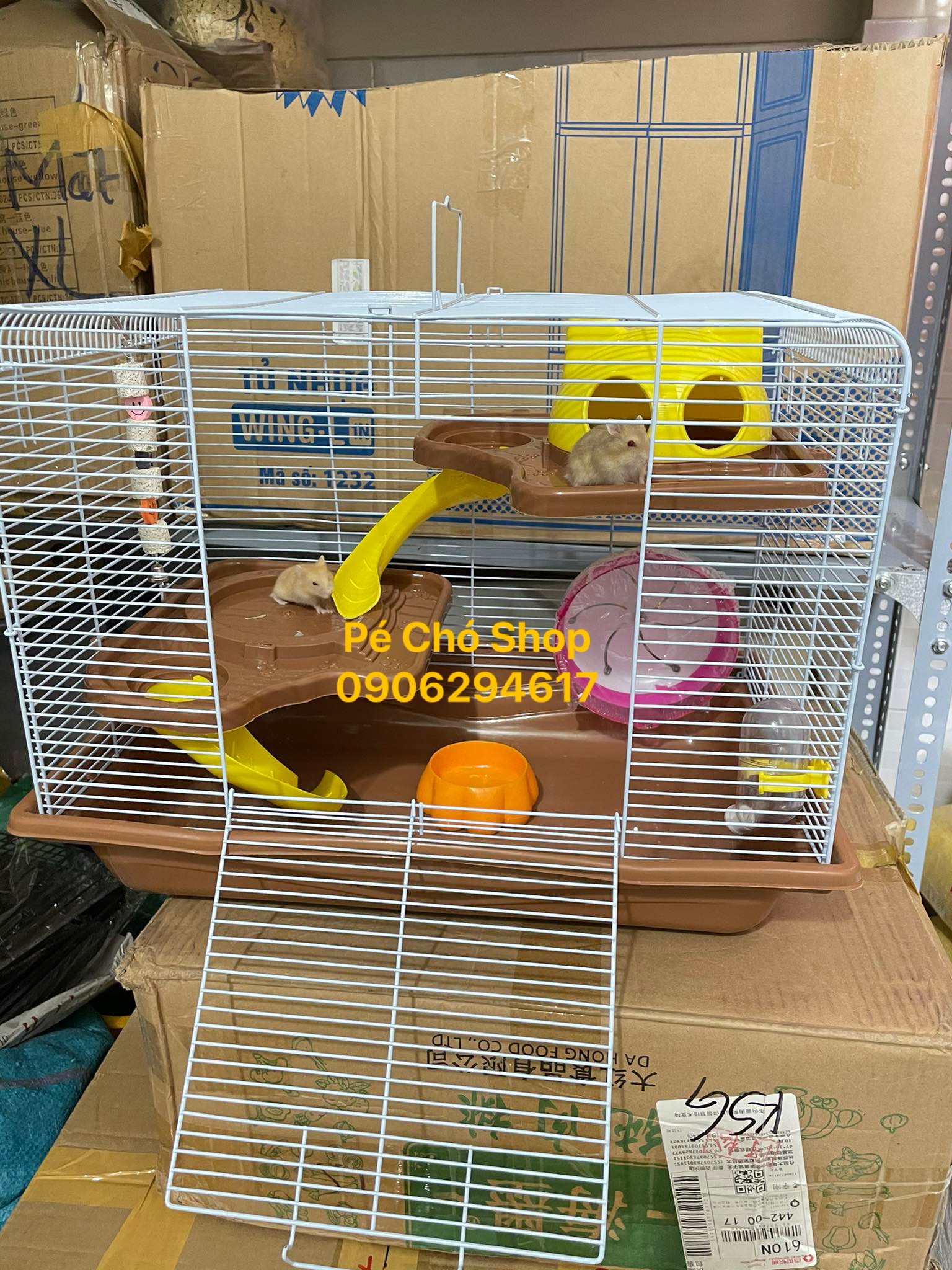 Lồng Hamster Mặt Mèo 3 Tầng Supper (size dài49 cao37 rộng32cm)
