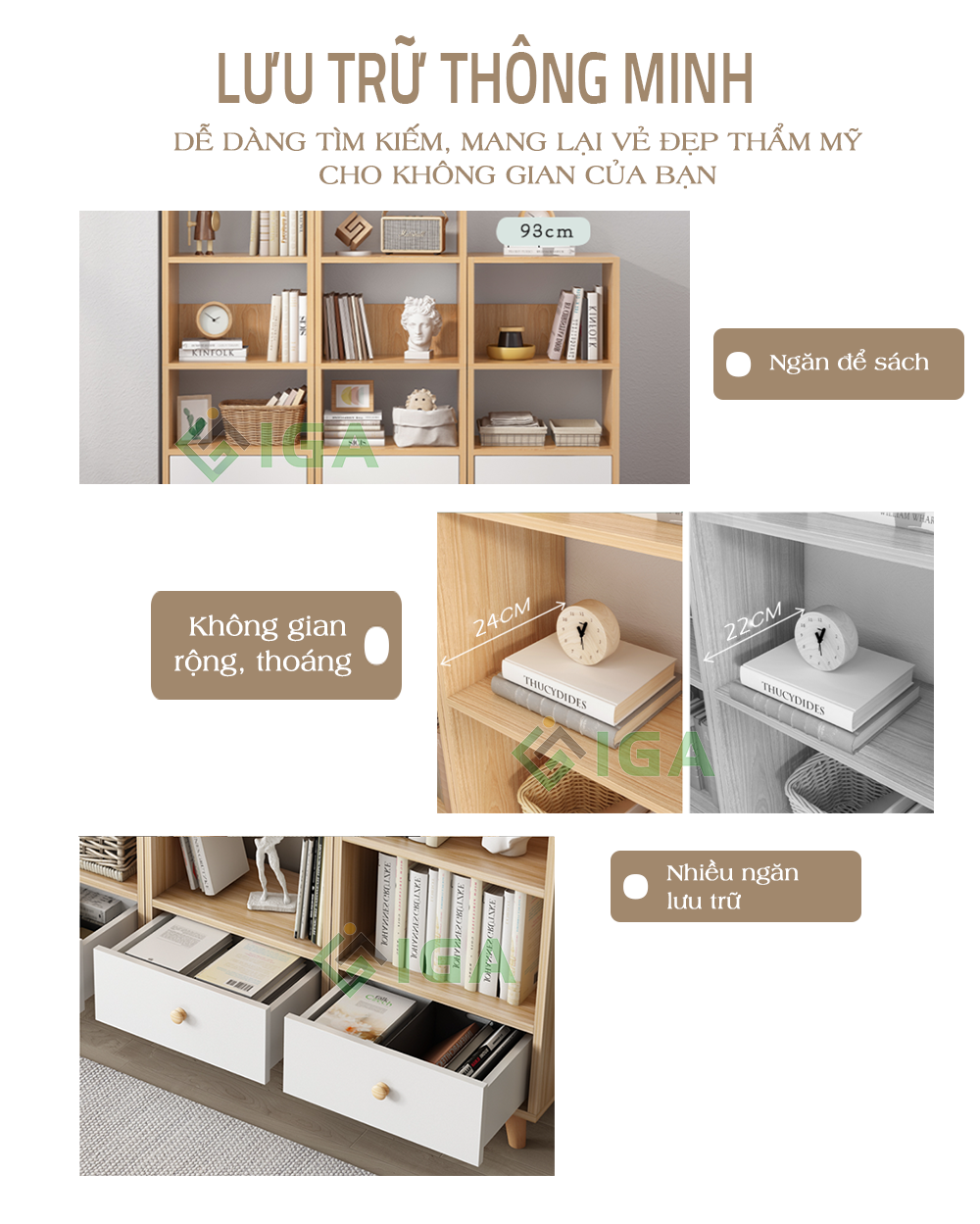 Tủ Sách Gỗ Đa Tầng Phong Cách Nordic - GP144