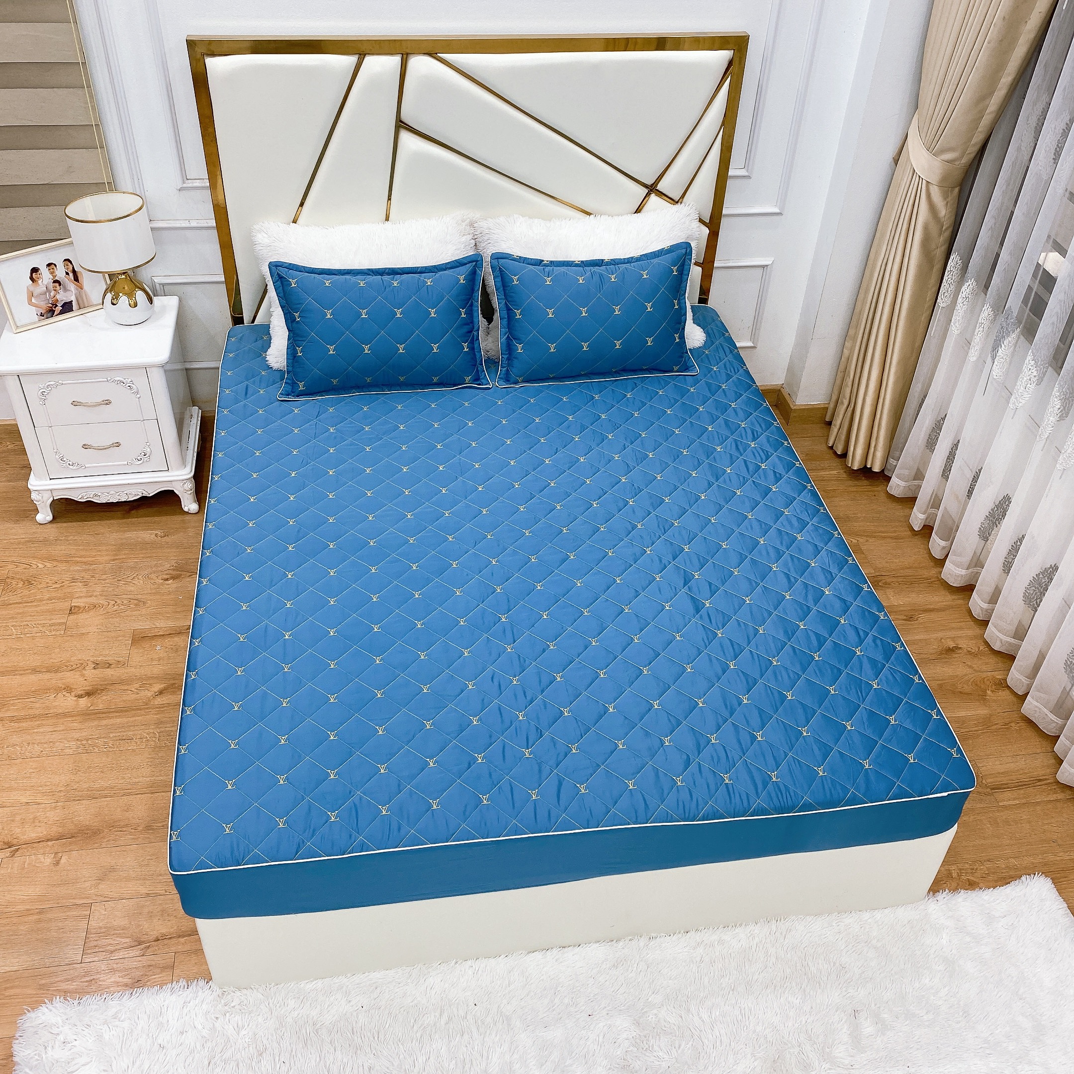 Bộ ga gối, drap chun trần bông 3 món phi lụa cao cấp ( dùng cho đệm 10cm )