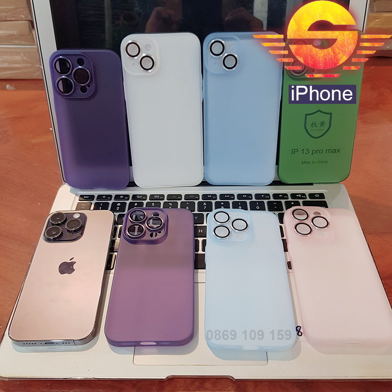 Ốp lưng iPhone 11/ 11 Pro/ 12/ 13/ 14 Pro Max nhám siêu mỏng bảo vệ camera
