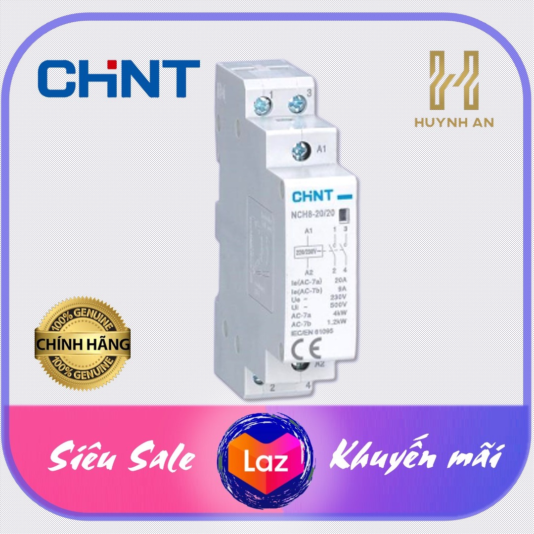 Khởi động từ dạng module 2p nch8 20a - 63a tiếp điểm 2no ,điện áp cuộn dây 230/240vac - hãng chint