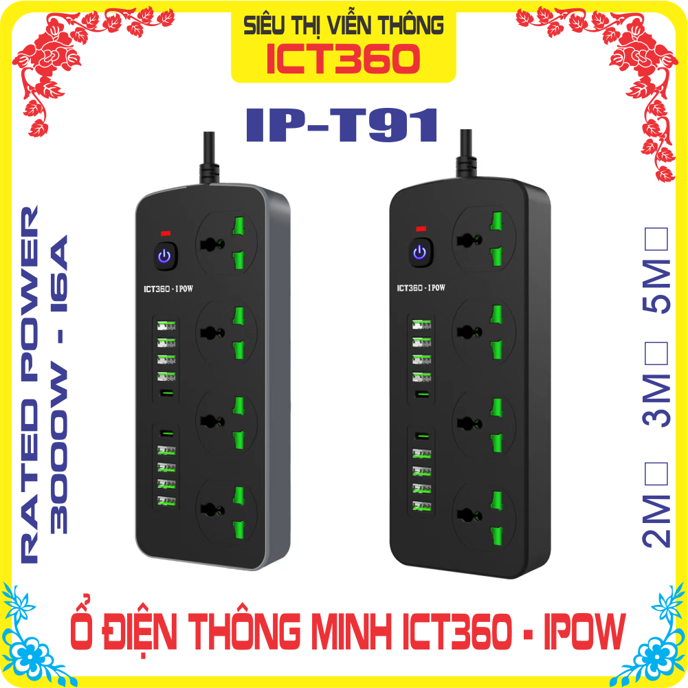 Ổ điện thông minh IPow ( 8 Cổng USb, 2 Cổng PD, 4 Cổng AC)