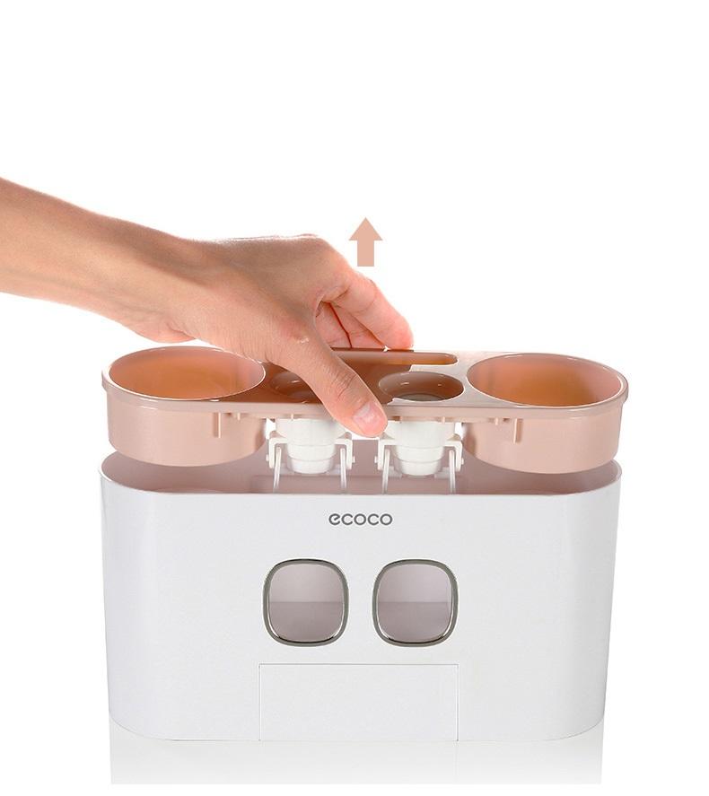 DỤNG CỤ NHẢ KEM ĐÁNH RĂNG ĐÔI ECOCO TIỆN LỢI (CÓ 4 CỐC, 5 KHE ĐỂ BÀN CHẢI KÈM MIẾNG DÁN CƯỜNG LỰC)