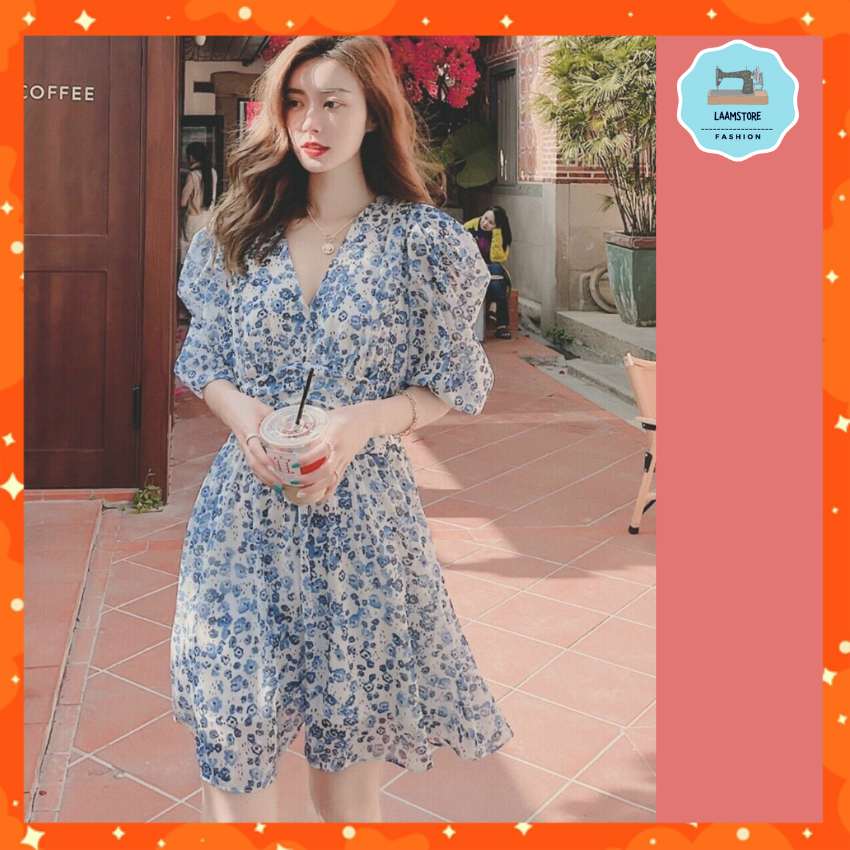 Đầm nữ đẹp dáng váy xòe, váy mango lụa mềm mát cổ tim tay phồng (có video)
