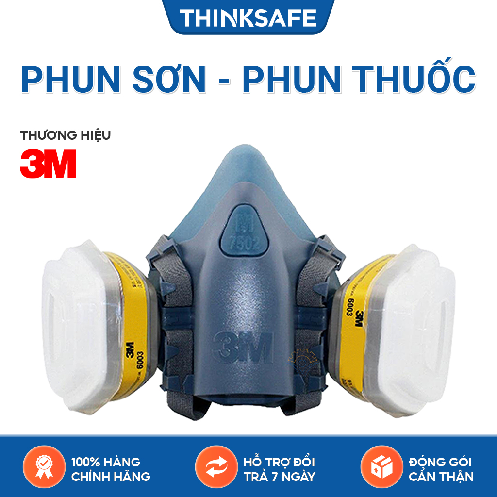 Mặt nạ phòng độc 3M 7502 bộ 7 món phin 3M 6003 lọc hơi hoá chất hữa cơ và vô cơ, dùng cho phun hóa chất, sơn, khai thác quặng Thinksafe