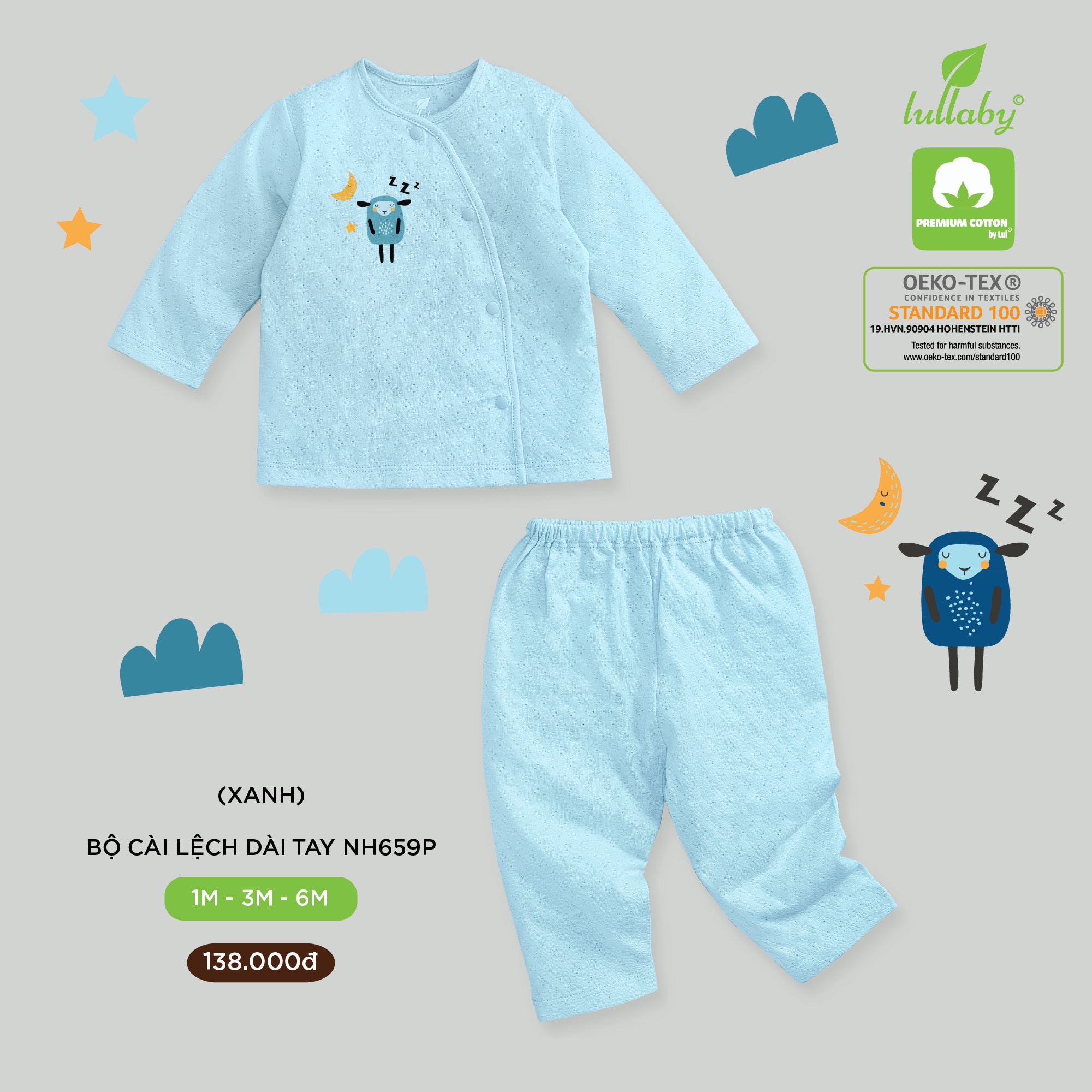 LULLABY Bộ sơ sinh cài lệch dài tay NH659P