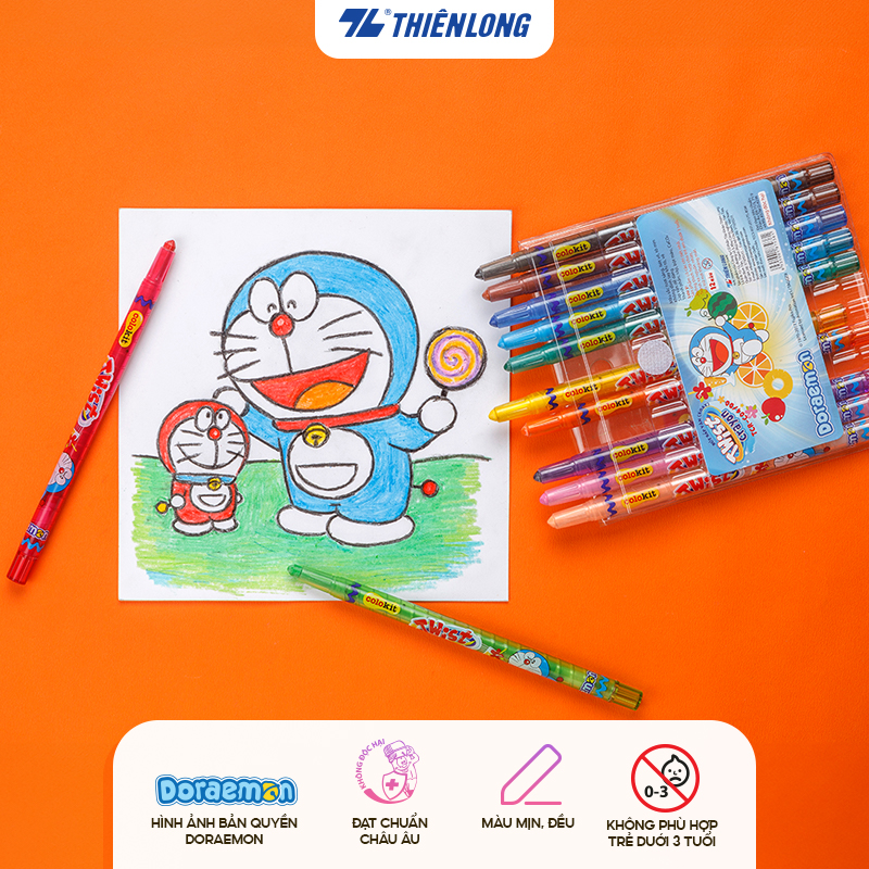 Bút sáp vặn 12 màu Colokit Doraemon TCR-C04/DO màu siêu đẹp, an toàn sử dụng