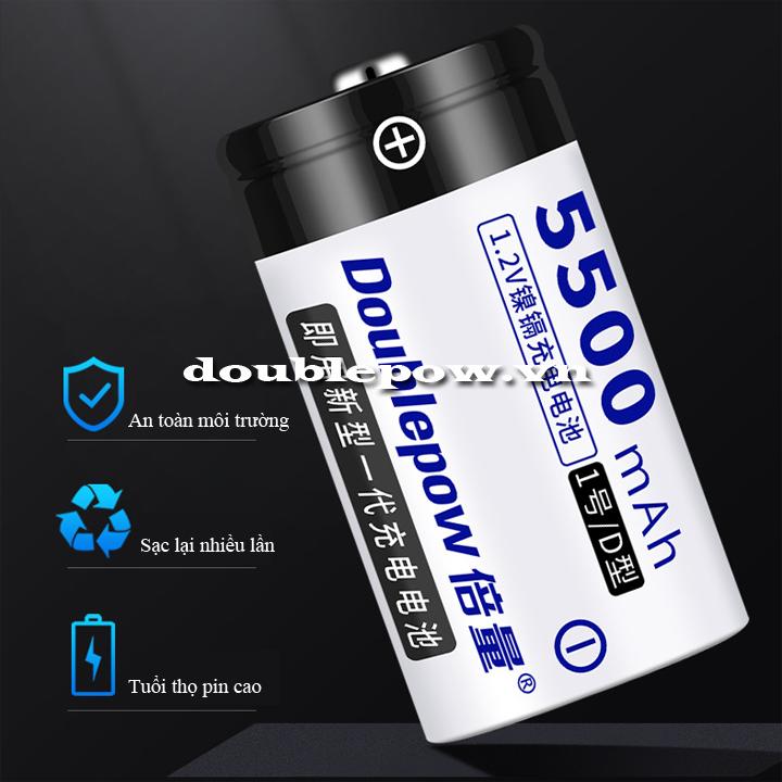 Pin đại sạc Doublepow size D 5500mAh dung lượng thật