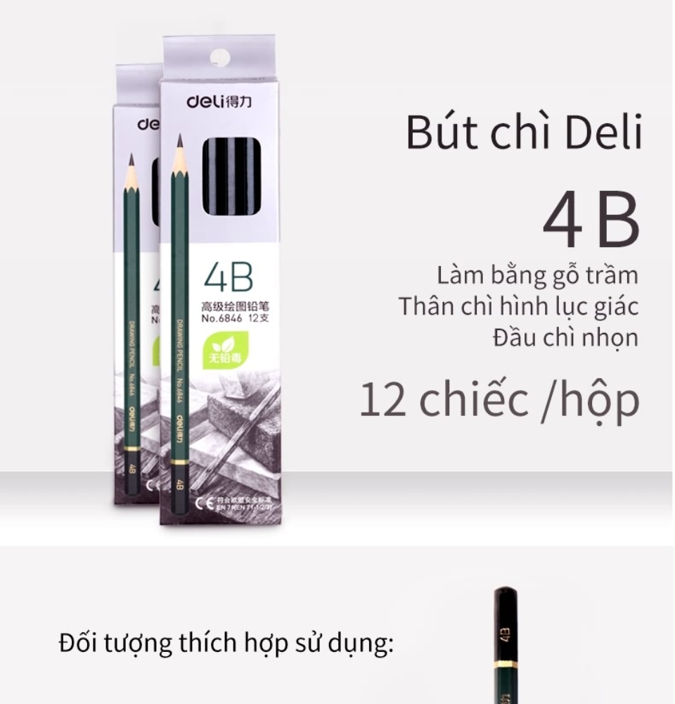 (1 Hộp 12 Cây) Bút chì lục giác 4B Deli 6846