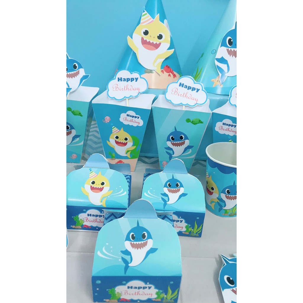 Set Trang Trí Sinh Nhật Để Bàn Chủ Đề Baby Shark