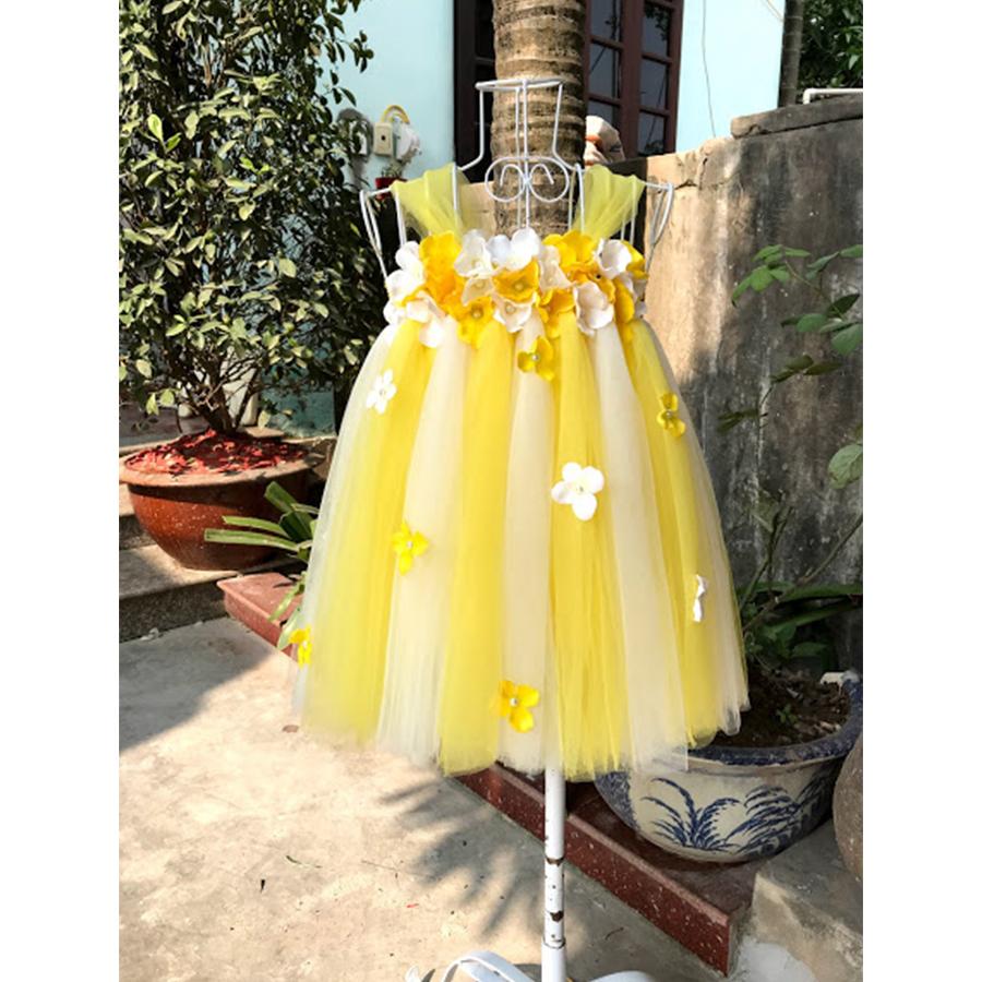 Váy tutu vàng pha trắng tú cầu vàng trắng