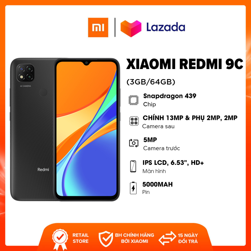 Điện thoại Xiaomi Redmi 9C (3GB/64GB) - Chip MediaTek Helio G35 8 nhân Màn hình 6.53 HD+ Dung lượng Pin 5,000mAH Bảo hành chính hãng 18 tháng