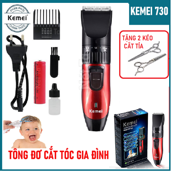 [Miễn Ship- Tặng 2 Kéo Cắt Tỉa] Tông đơ cắt tóc trẻ em, gia đình Kemei KM 730, Tông đơ cắt tóc đa năng cho bé, không dây, chuyên nghiệp tại nhà