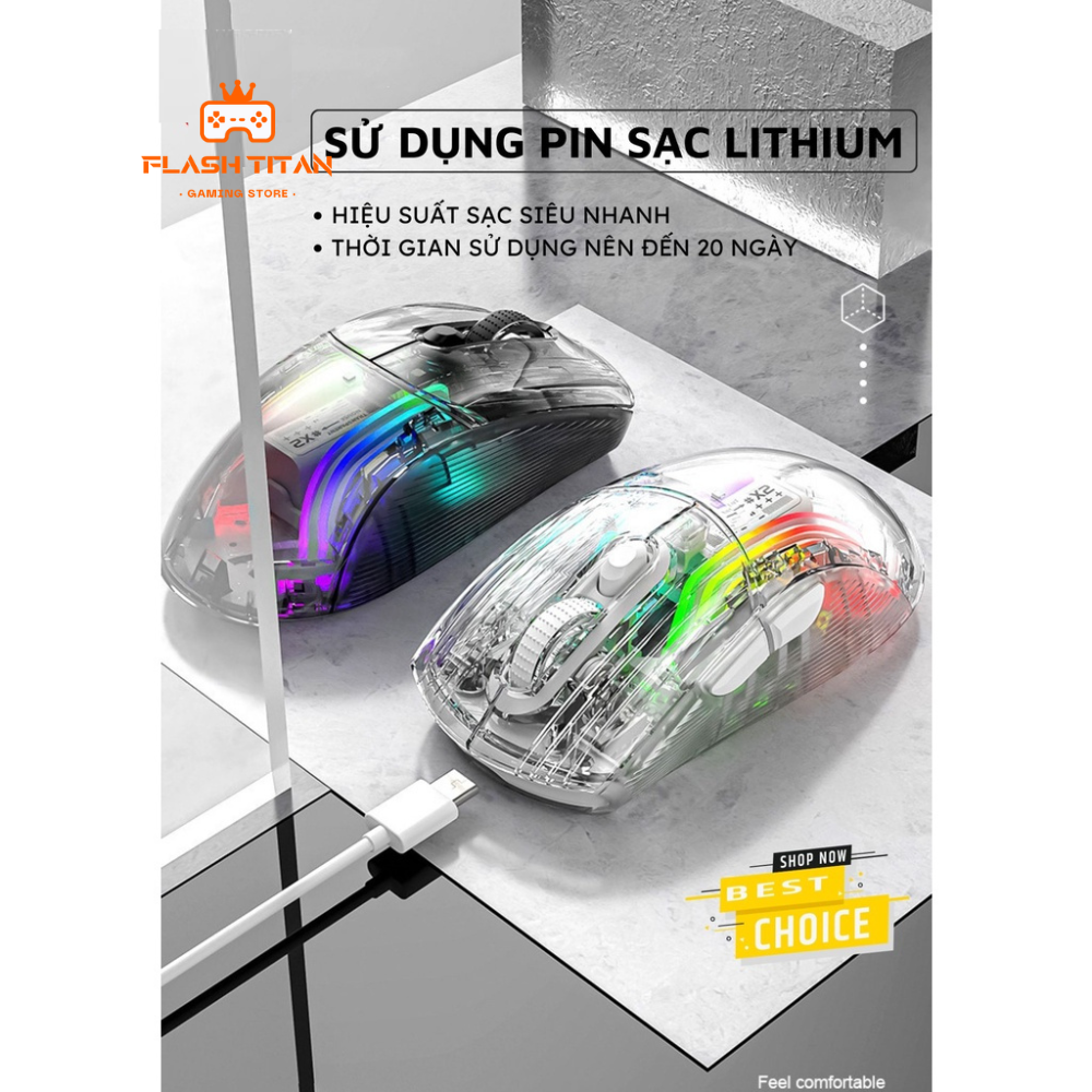 Chuột gaming dành cho máy tính X2 Pro - Thiết kế trong suốt độc lạ kèm nhiều chế độ đèn led RGB - Có phiên bản không dây