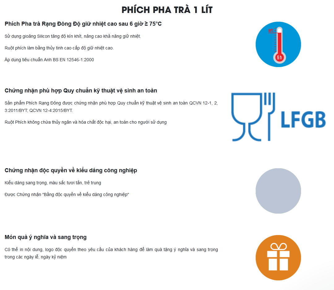 Phích Pha trà 1 Lít RD 1055 TS Rạng Đông - Hàng Chính Hãng