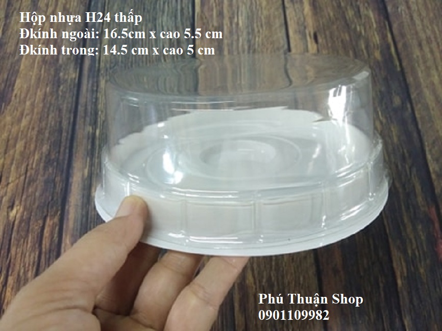 BỘ 50 HỘP NHỰA TRÒN ĐỰNG BÁNH ĐẾ TRẮNG  NẮP THẤP KÍCH THƯỚC 14.5 CM X CAO 5 CM - H24