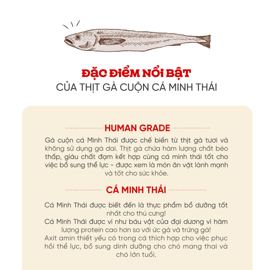 Thịt Cuộn Cá Minh Thái, Snack, Bánh Thưởng Cho Chó NATURAL CORE