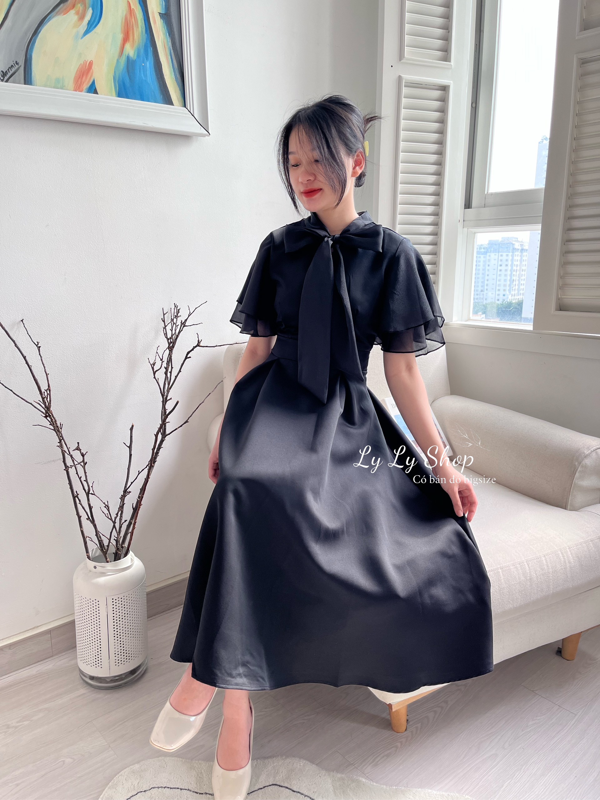 Đầm trắng tay tiên thắt nơ H18