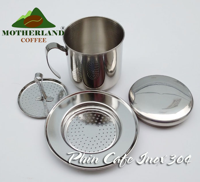 Phin pha cafe inox cao cấp 304 số 7 chất liệu thép không gỉ, nắp tròn, quai cong