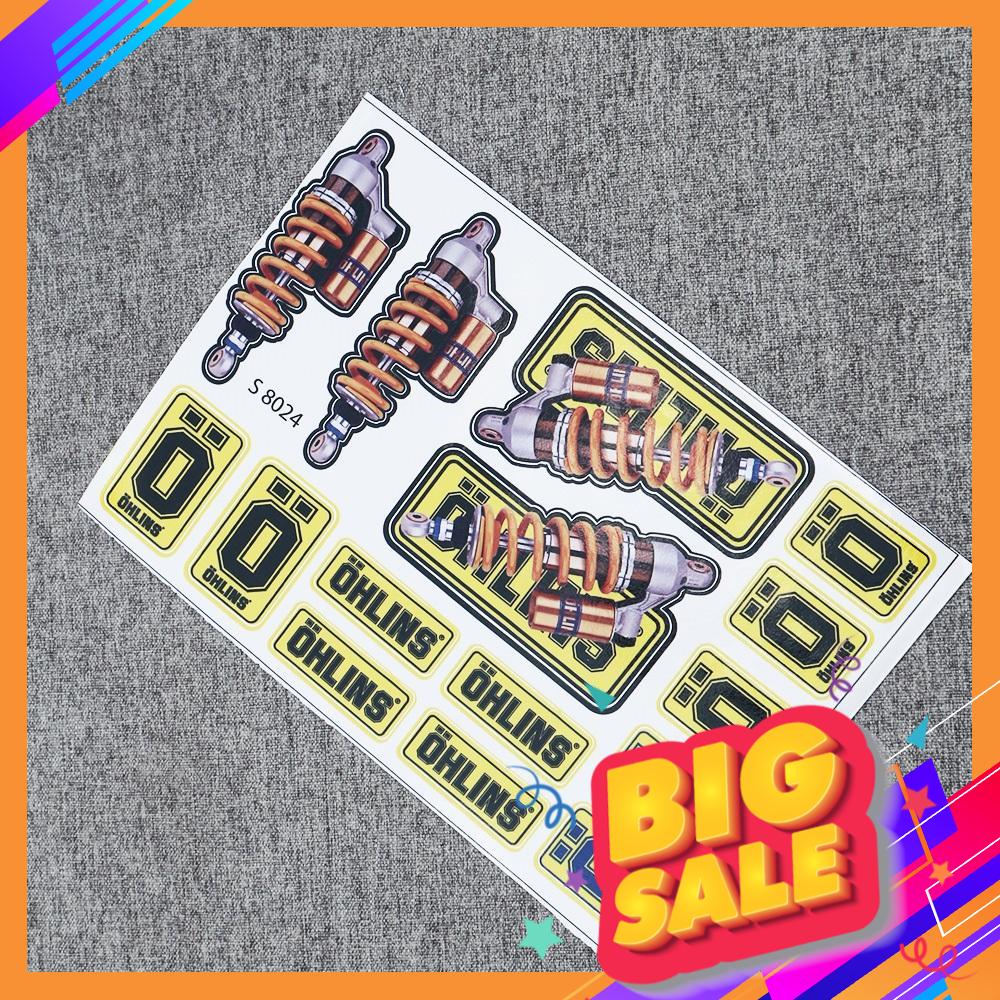 [XẢ KHO] BỘ TEM GIẤY NHIỀU DECAL. STICKER TRANG TRÍ XE MẪU PHUỘC OHLIN VÀNG SIÊU BỀN CHỐNG NƯỚC