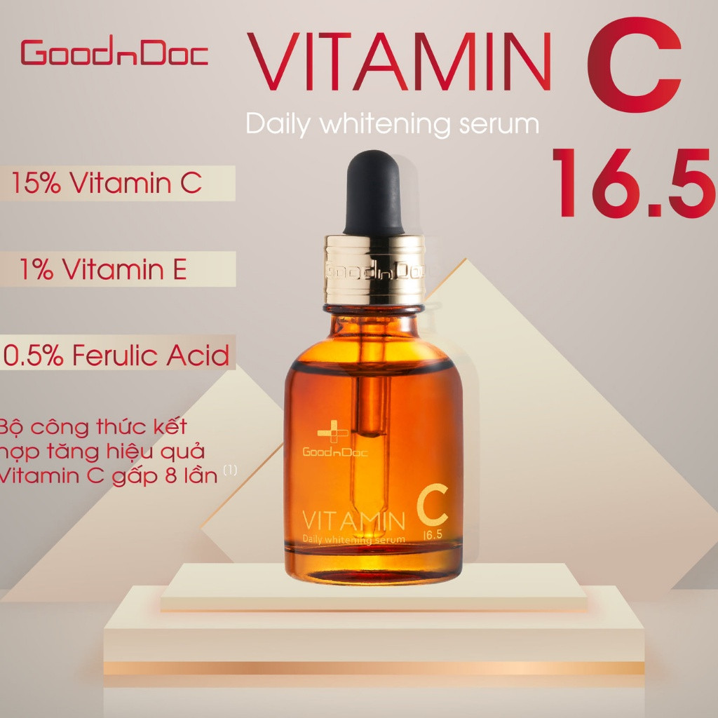 GOODNDOC Serum Vitamin C 16.5 Daily Whitening Tinh chất giảm thâm nám, dưỡng sáng da, chống oxi hóa 30ml