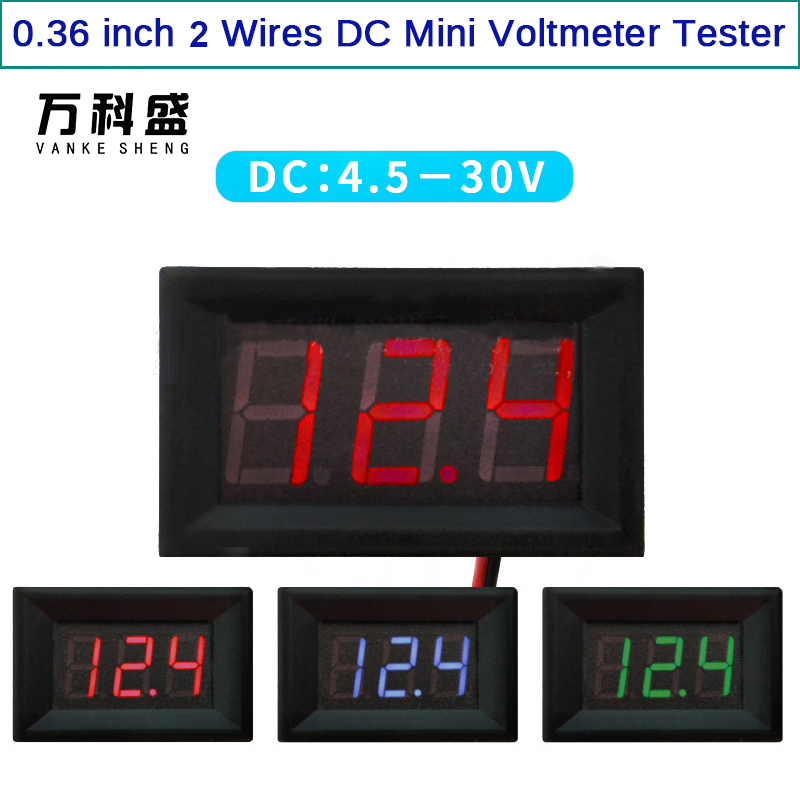 0.36 inch 2 wires mini dc voltmeter digital display voltage meter tester dc 4.5-30v red/blue/green