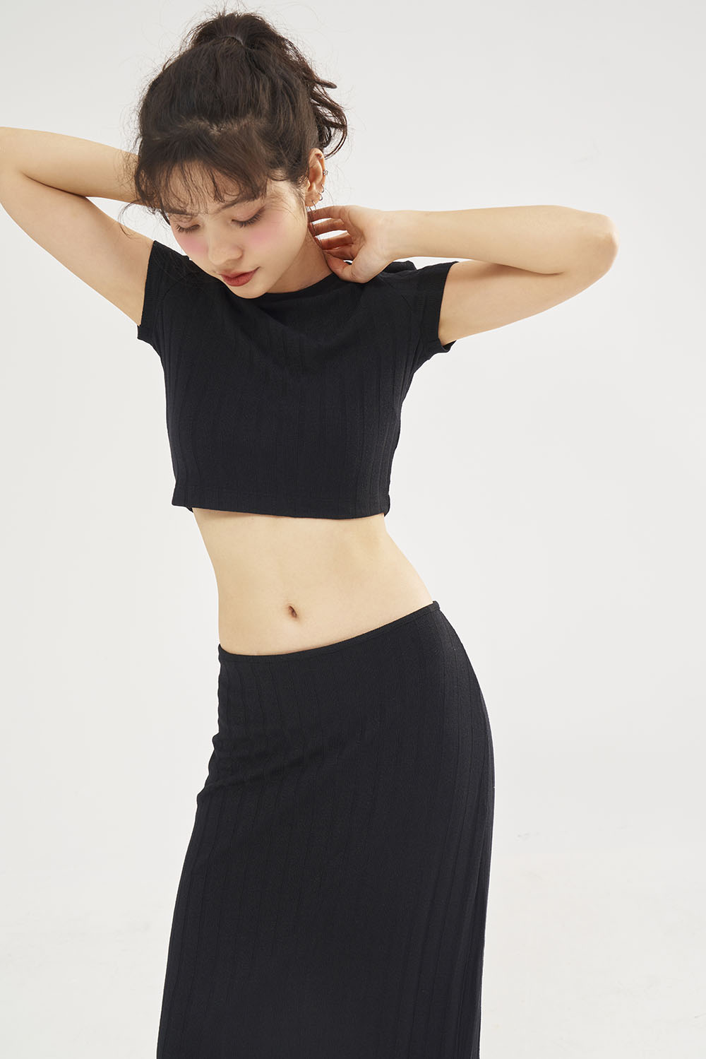 DOTTIE - Váy midi vải thun gân S0137