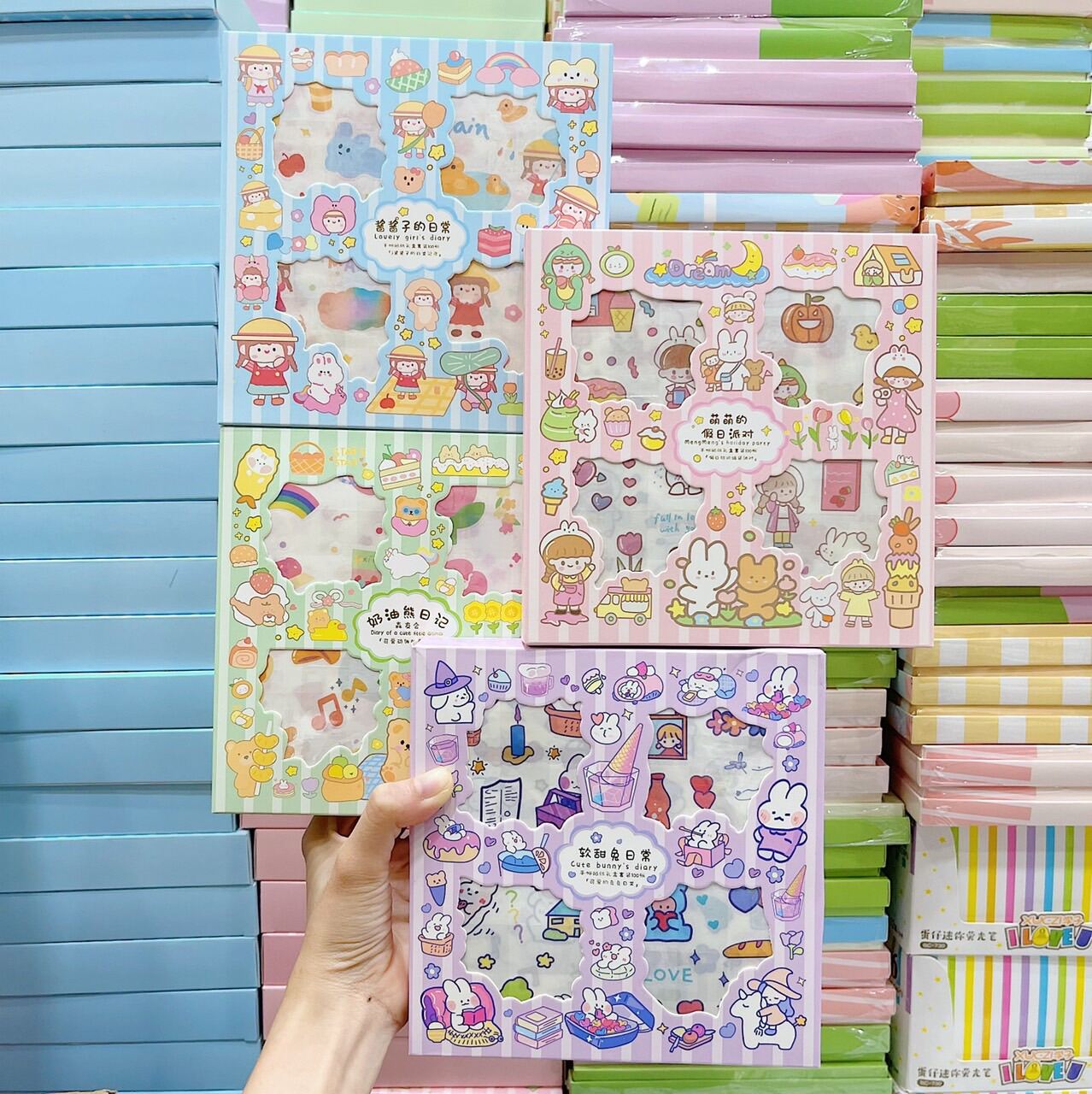 Hộp 20/100 tấm sticker Thỏ Phi Hành Gia Bé Gái dễ thương trang trí sổ bullet journal