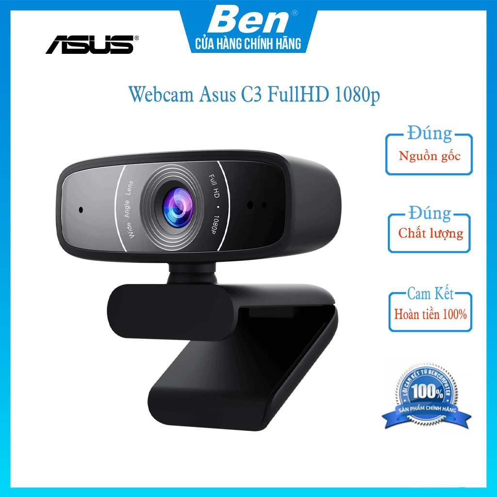 Webcam máy tính Asus C3 FullHD 1080p - Bảo hành chính hãng 2 năm - Ben computer store